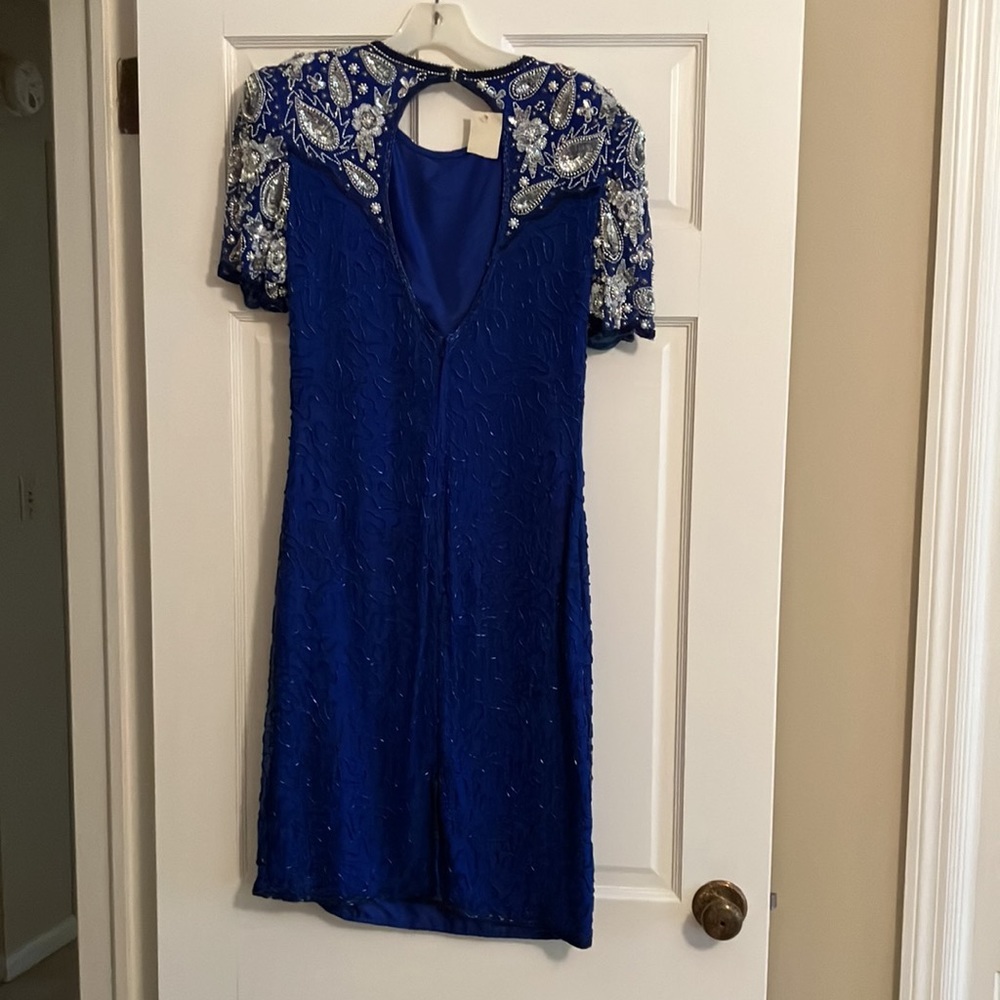 NWT women’s VINTAGE Small Lawrence Kazar beaded dress blue - Picture 6 of 11